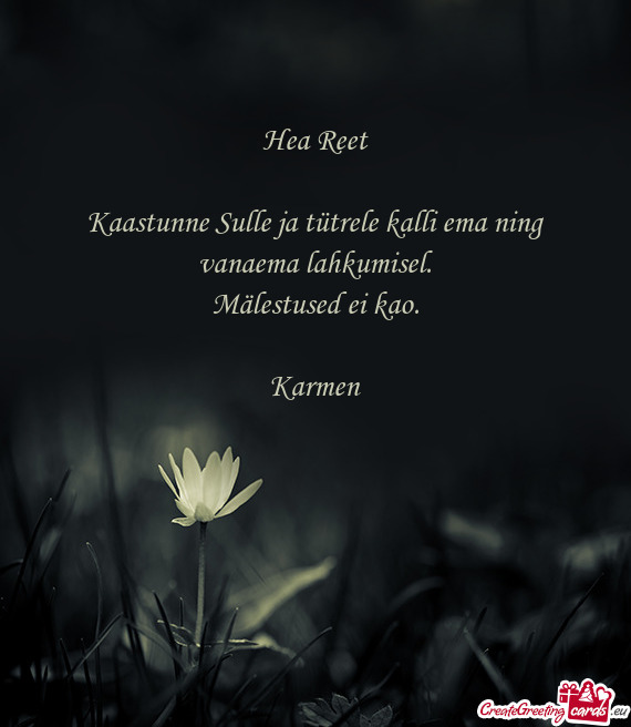 Kaastunne Sulle ja tütrele kalli ema ning vanaema lahkumisel