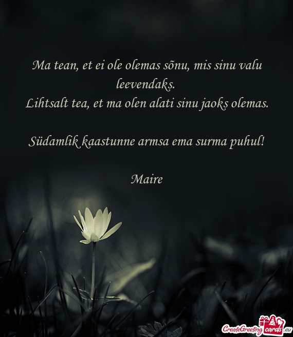 Ma tean, et ei ole olemas sõnu, mis sinu valu leevendaks