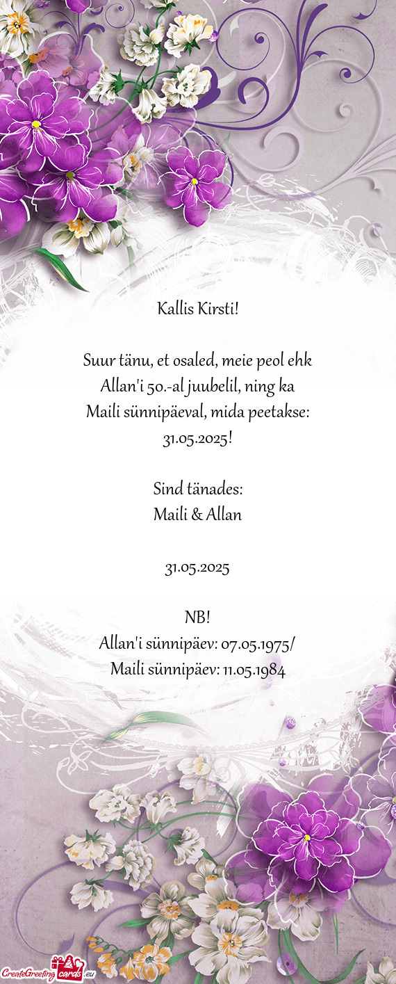 Maili sünnipäev: 11.05.1984