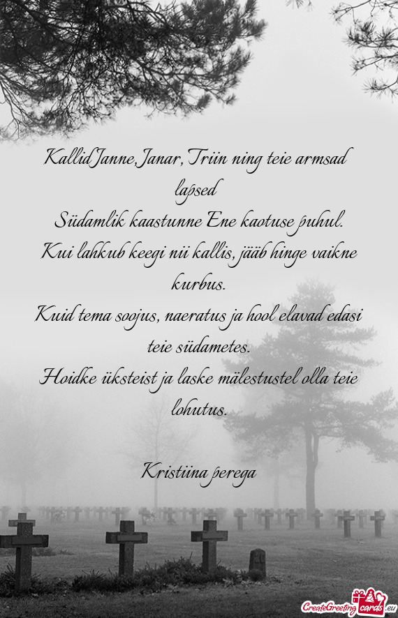 Südamlik kaastunne Ene kaotuse puhul